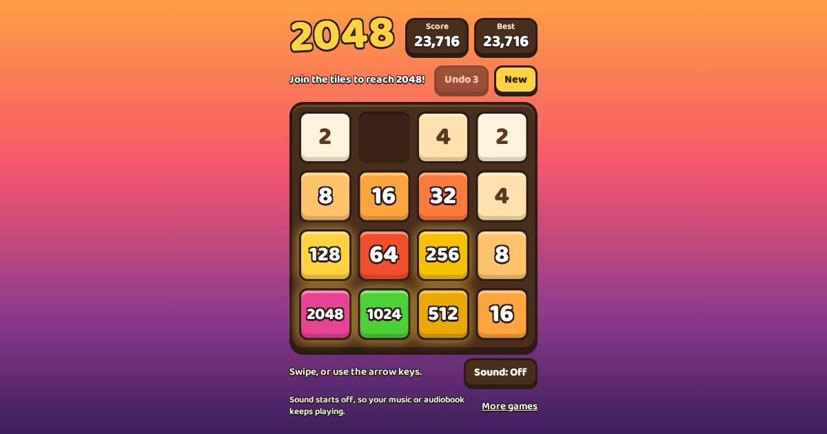 2048: a wooden board of numbered tiles from 2 up to 2048